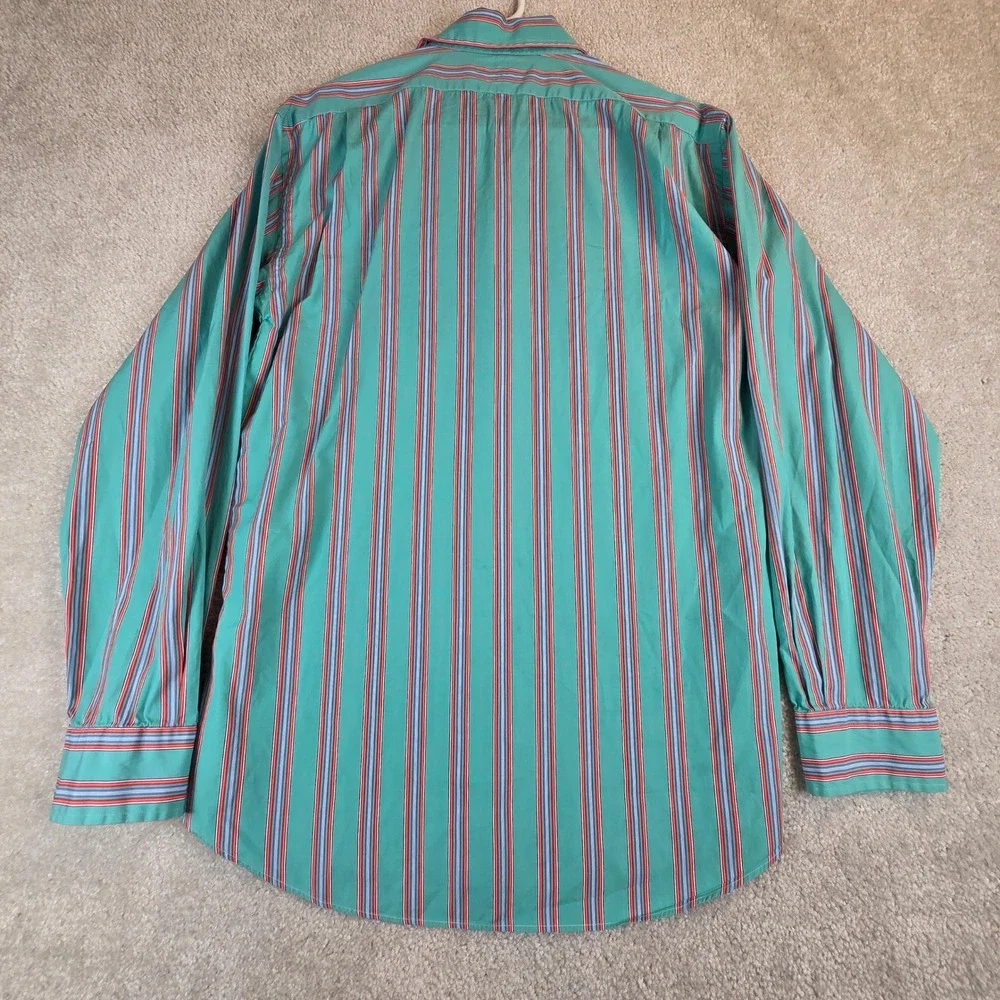 Vtg Polo Ralph Lauren Curham Teal Striped Button Down Shirt Mens 17 34/35